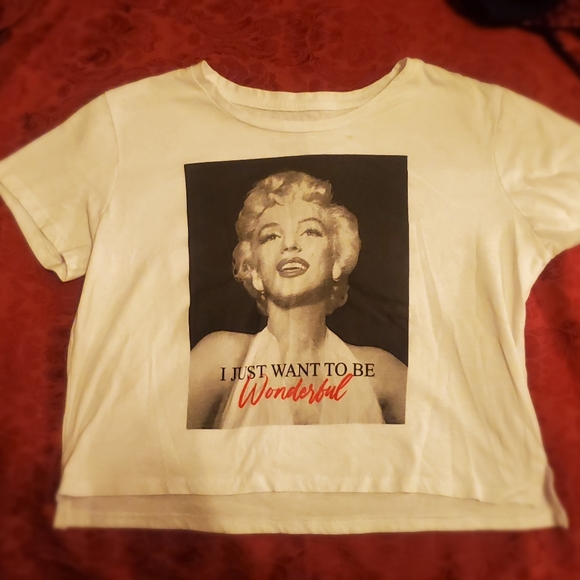 MARILYN MONROE WOMEN'S CROP TOP BLOUSE TANK TOP T SHIRT WHITE - Picture 1 of 3